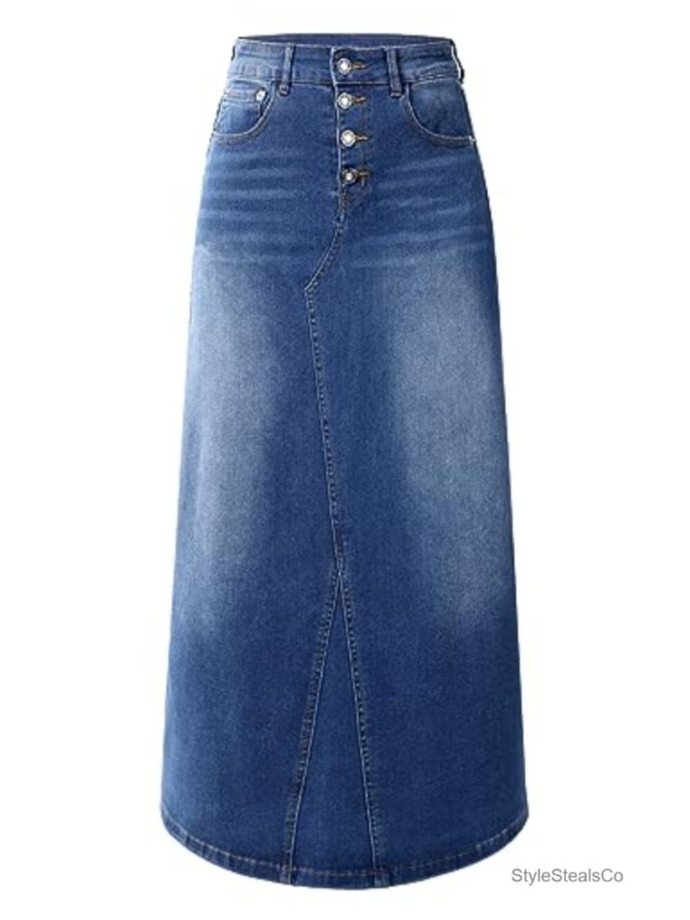 A-Line Long Denim Maxi Jean Skirt High Waisted Stretch Cotton Casual